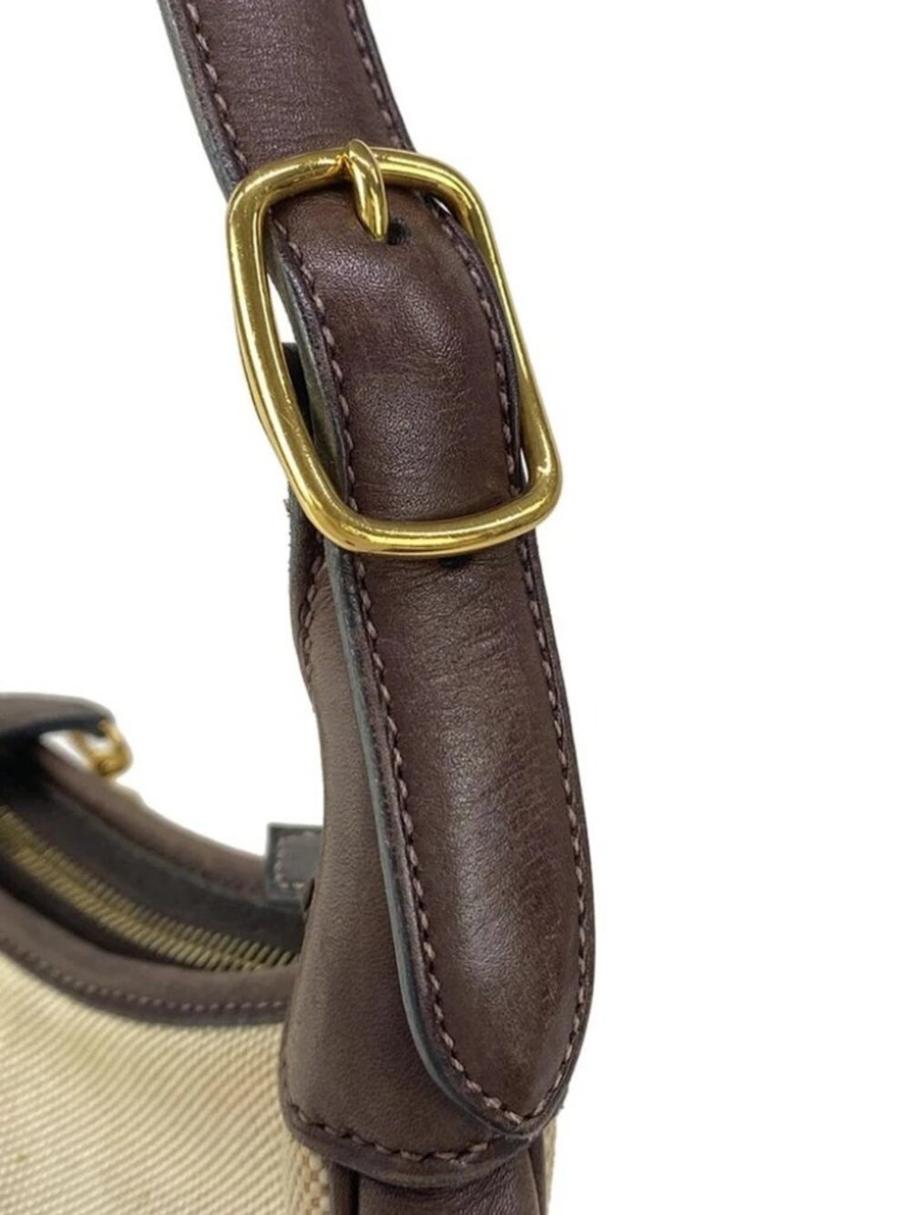 HERMES Trim 31 Cream Dark Brown Toile H Leather Square F Shoulder Bag - Picture 10 of 15